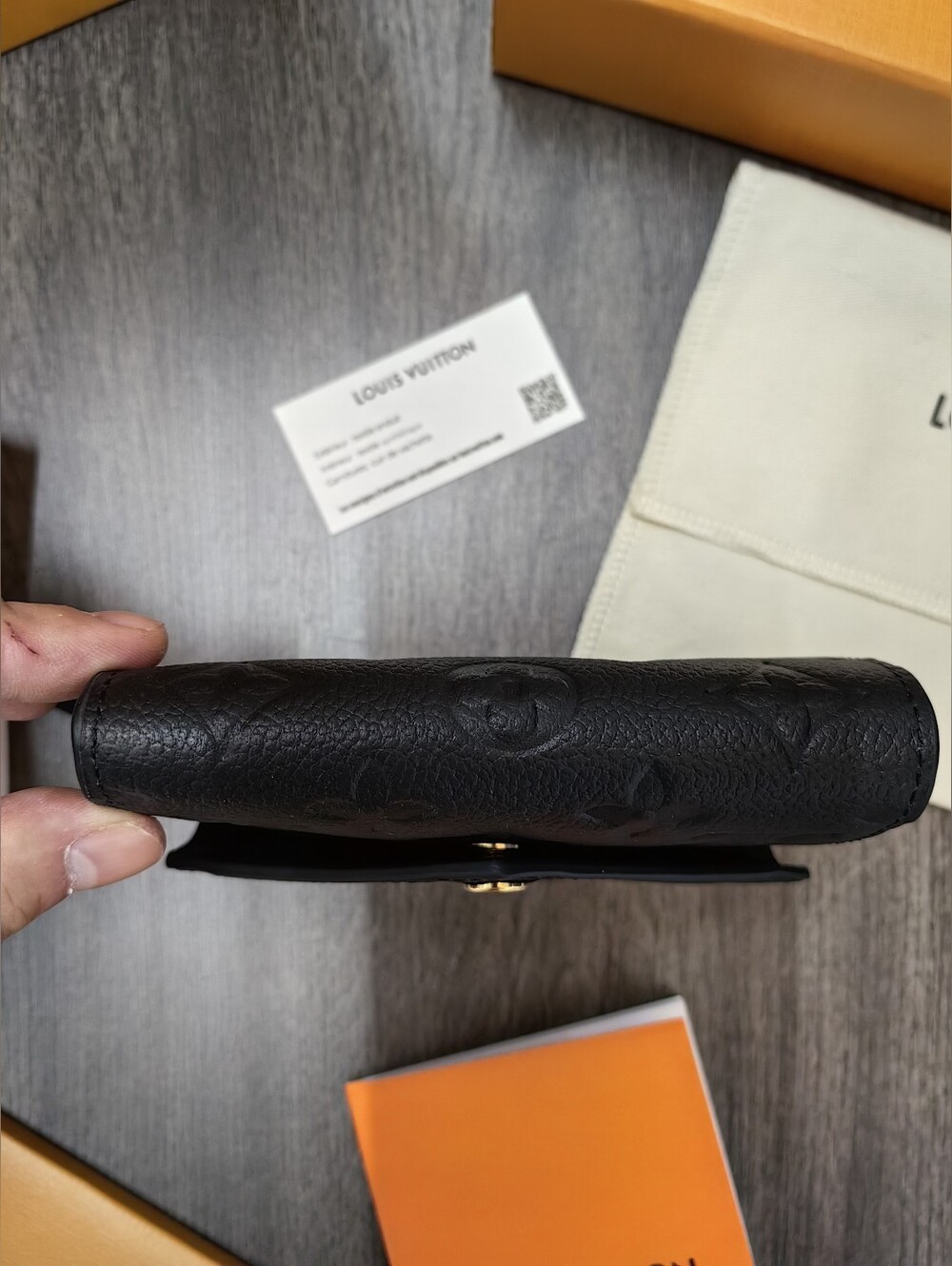 Louis Vuitton Black Embossed Monogram Envelope Wallet with Gold Snap - Picture 6 of 14